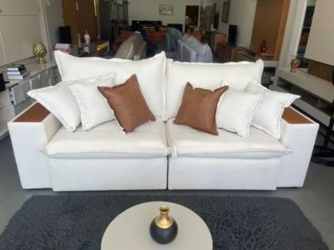 Sofá Cama Retrátil Thebas 2,50 m Linho Cru 304/Courino Dá-las - Foto 2