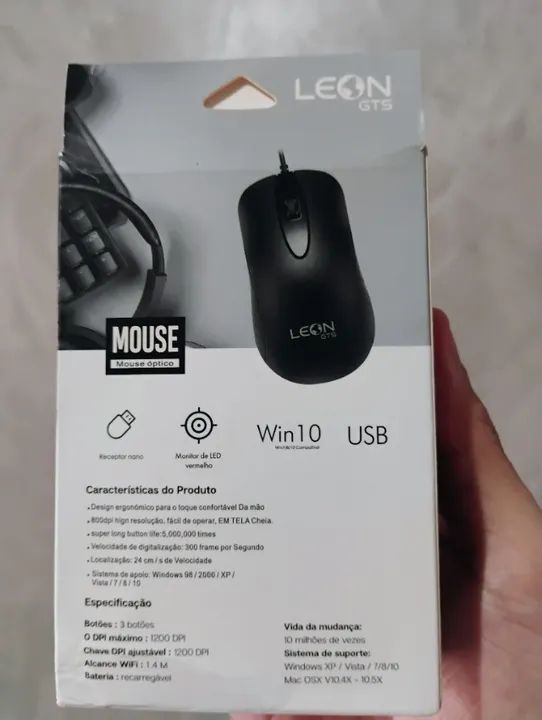 Mouse com Fio LEON GTS - MOU-202 - Preto - Novo - Foto 5