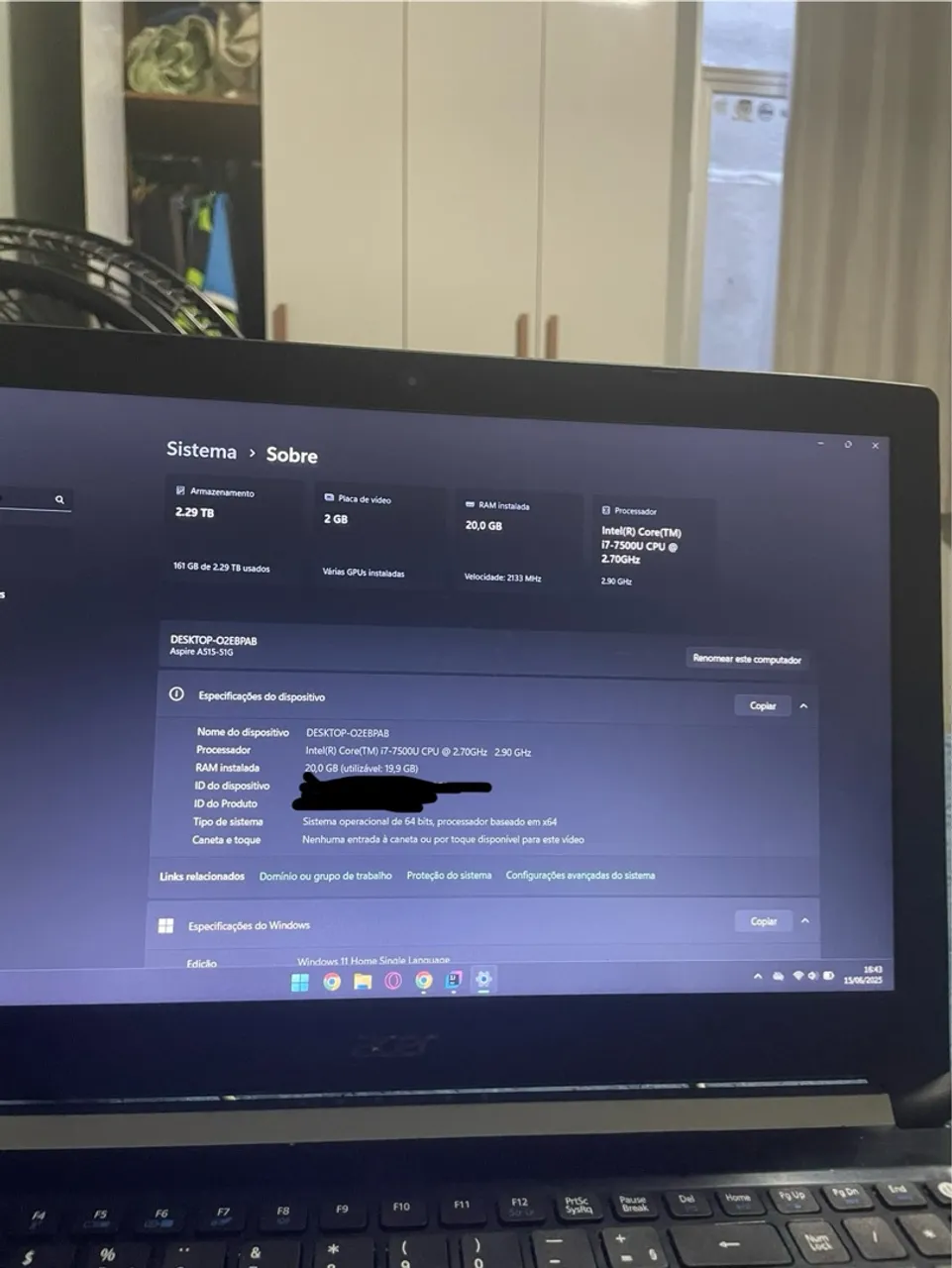 Notebook Acer Aspire i7 - 20GB RAM - 2.29TB