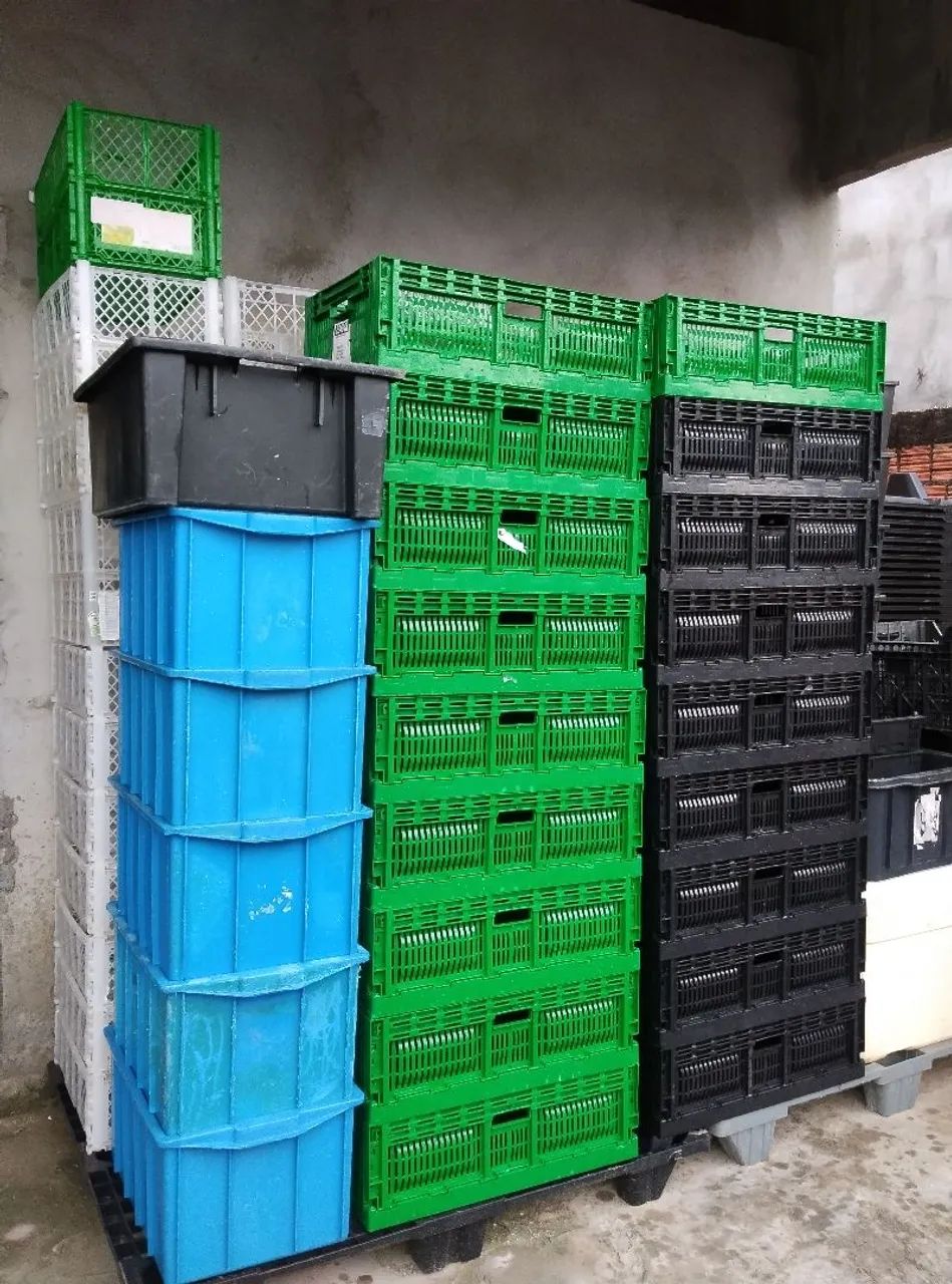 Caixas organizadora e paletes de plástico..