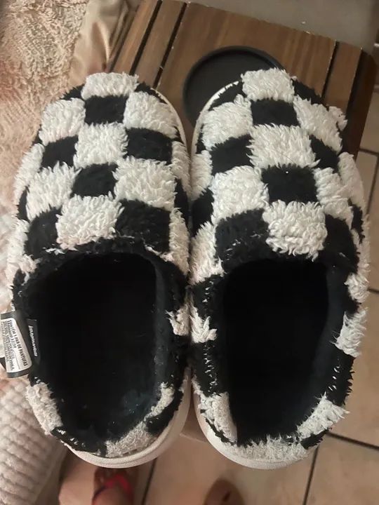 Pantufa xadrez preto e branco 36-38