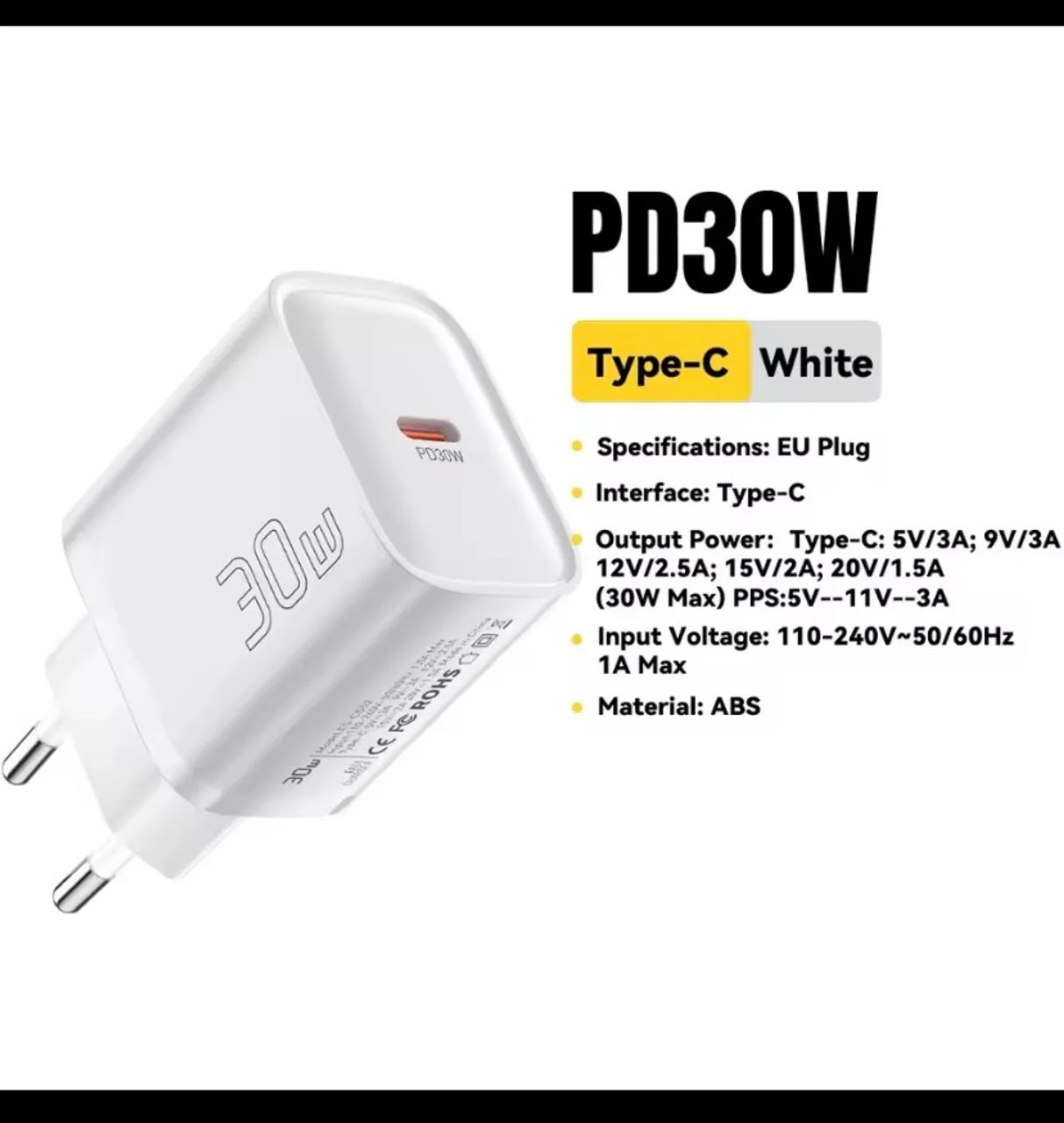 Fonte carregador turbo 30w essager para iPhone e Android 