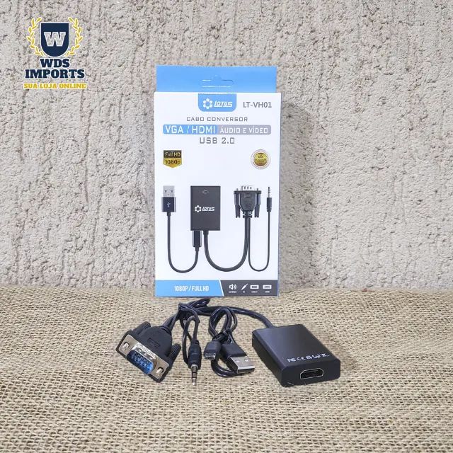 Cabo Conversor Vga Para Hdmi Áudio P2 e Vídeo