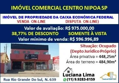 IMÓVEL COML CENTRO NIPOA SP (38,77% DE DESCONTO)