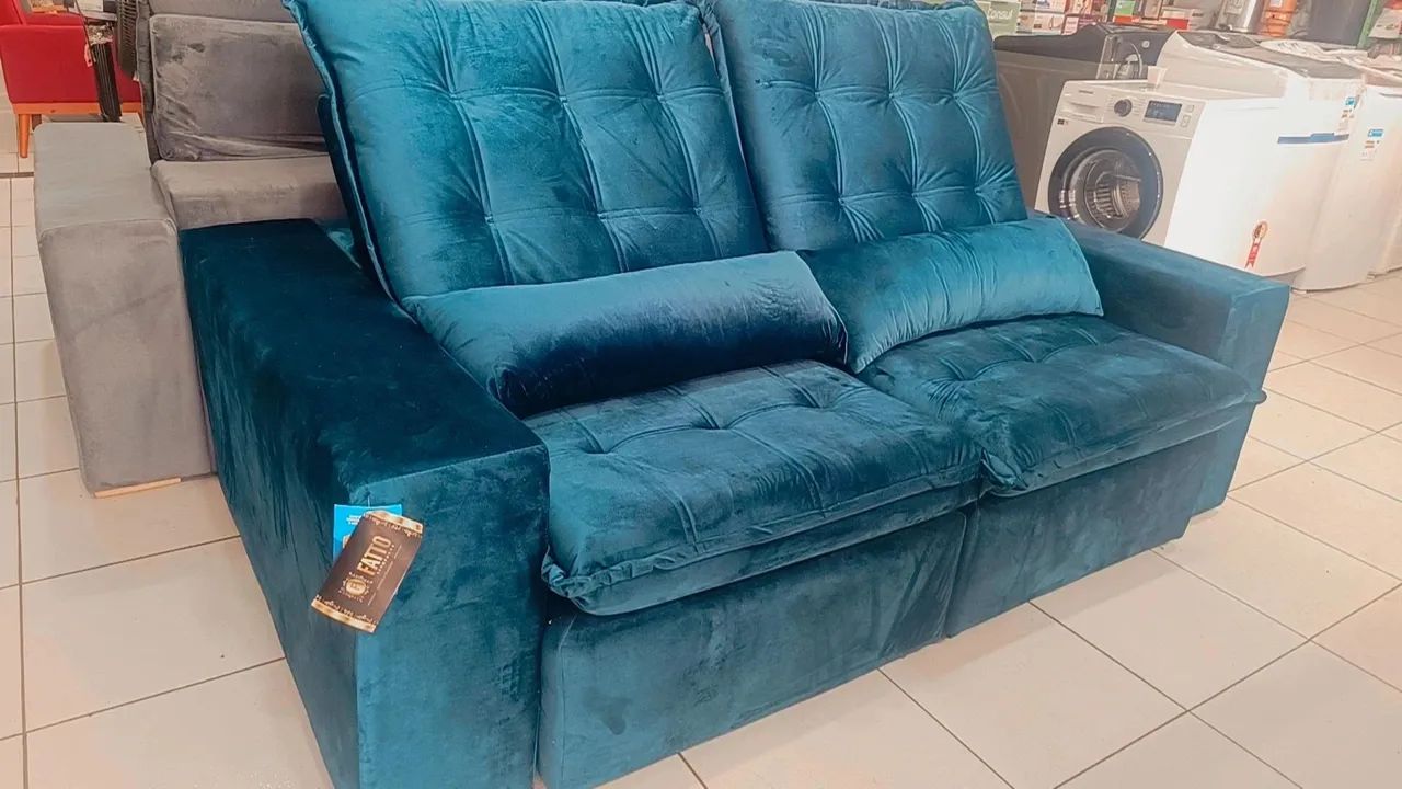 Sofá Retrátil Molas Ensacada Azul Super macio  - Foto 3