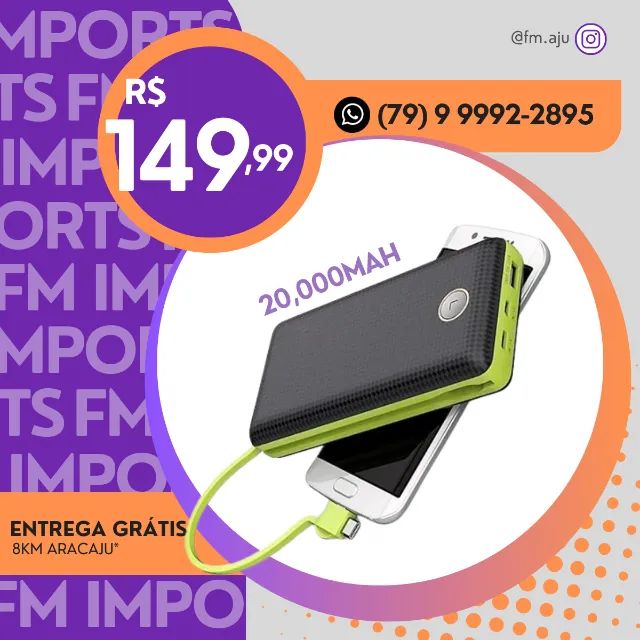 Carregador Portátil 20,000mAh 8 Cargas Original - NOVO - Entrega Grátis 8KM