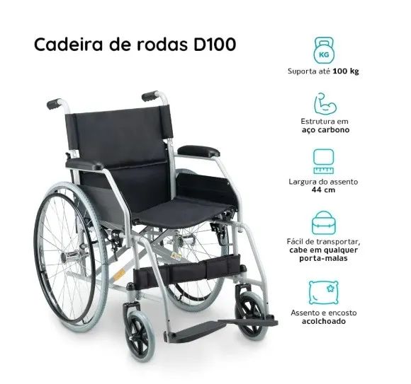 Cadeira de Rodas D100 Dellamed | Dobrável, Leve e Resistente | Entrega Gratis Manaus