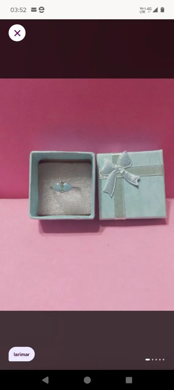 Anel com pedra Larimar em prata com caixa de presente