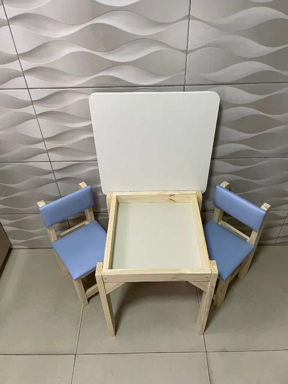 Mesa mdf baú, com cadeiras estofadas, azul claro - Foto 2