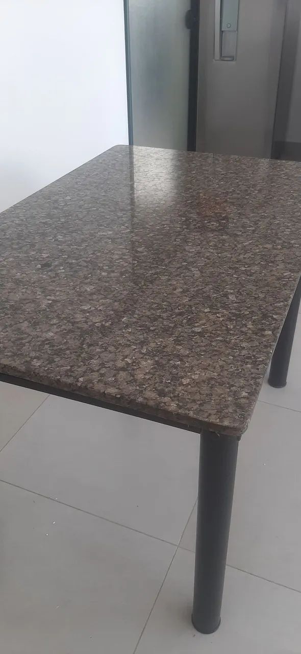 Mesa de Jantar 120 cm  base Aço Tampo Granito usado  - Foto 3