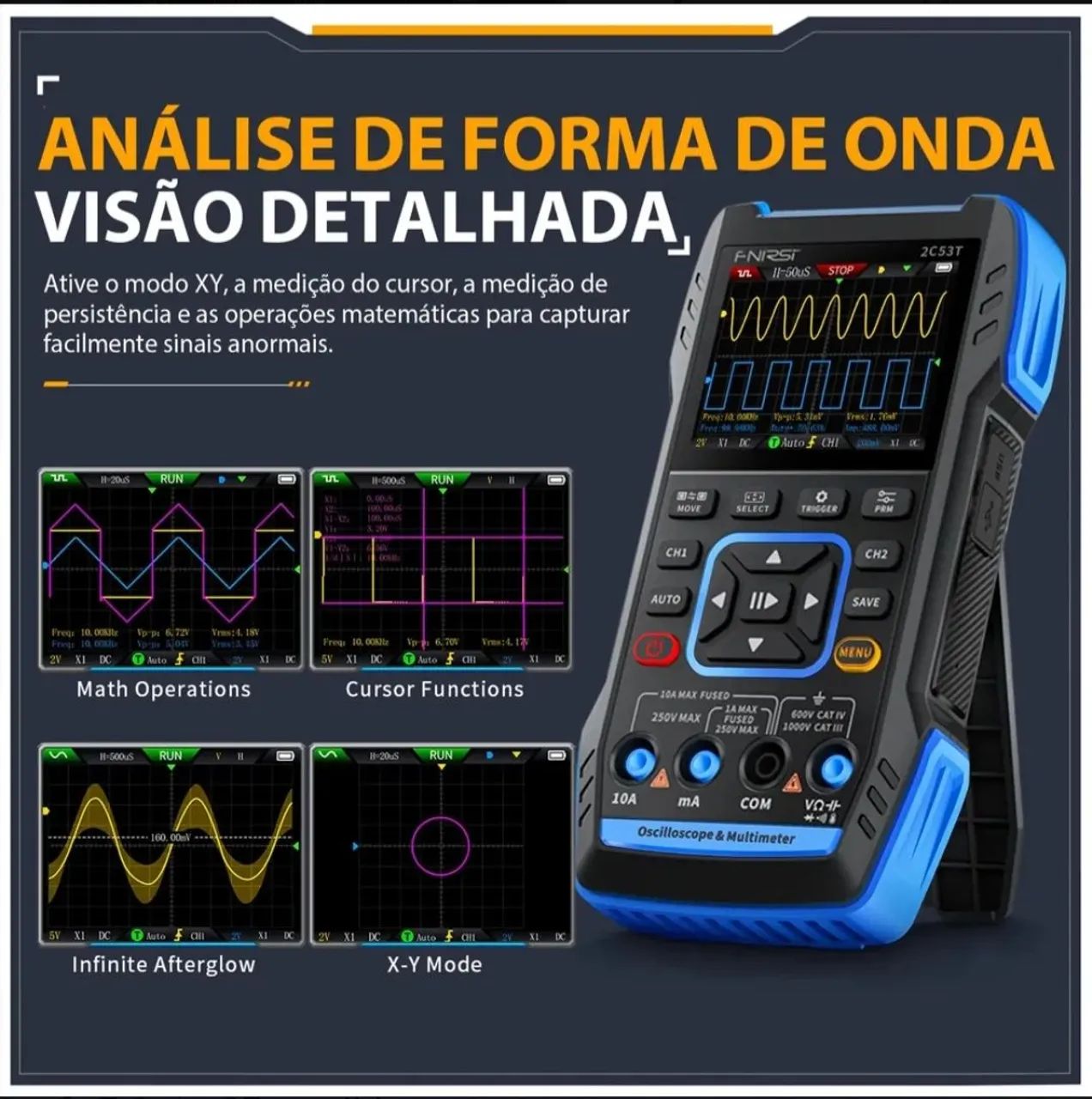 Osciloscópio Canal Duplo 50 MHz + Multímetro + Gerador de sinal Fnirsi 2C53T  - Foto 3