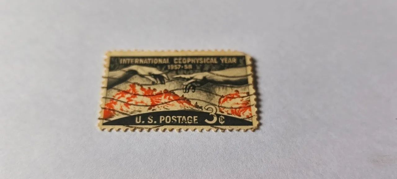 Selo postal do ano geofísico internacional de 3 centavos dos EUA 1958   - Foto 3