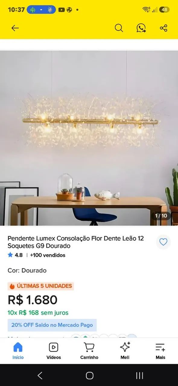 Lustre Pendente Retangular Dente De Leão 95cms 