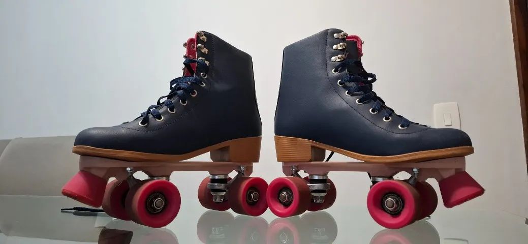 Patins Quad Oxer Retro 4 Rodas Numero 37 - Azul e Rosa