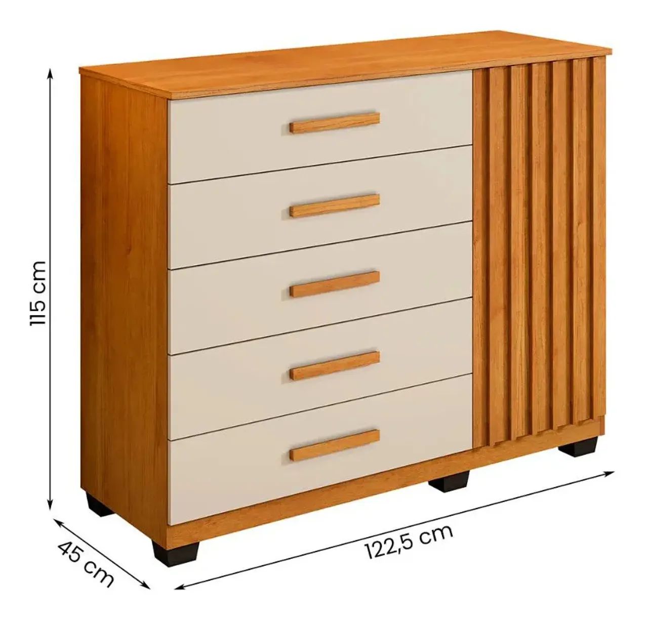 Comoda Paris Quarto Com 5 Gavetas E 1 Porta Ripada / pronta entrega  - Foto 3