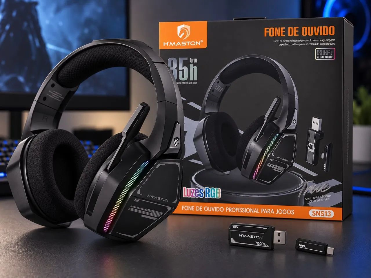 Headset Gamer Sem Fio H?Maston SNS13 com RGB e Microfone - Foto 2