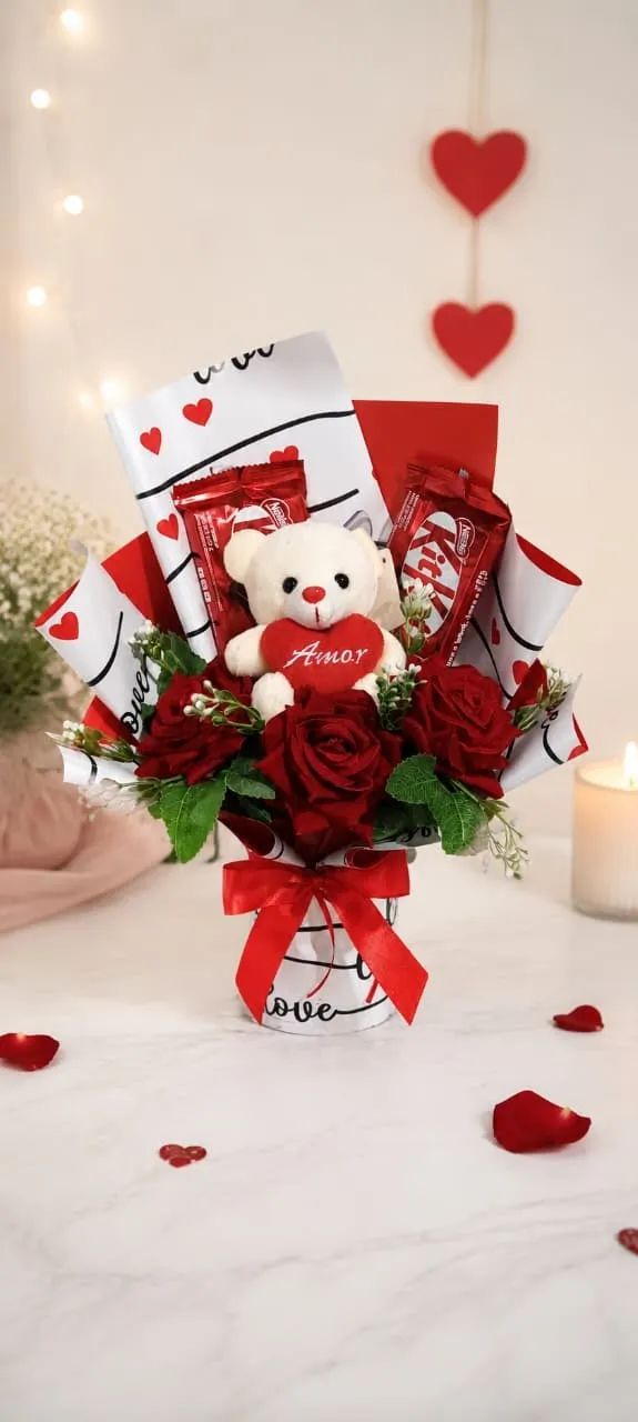 Kit Presente Dia dos Namorados Buquê de Rosas Vermelhas Chocolates - Foto 3
