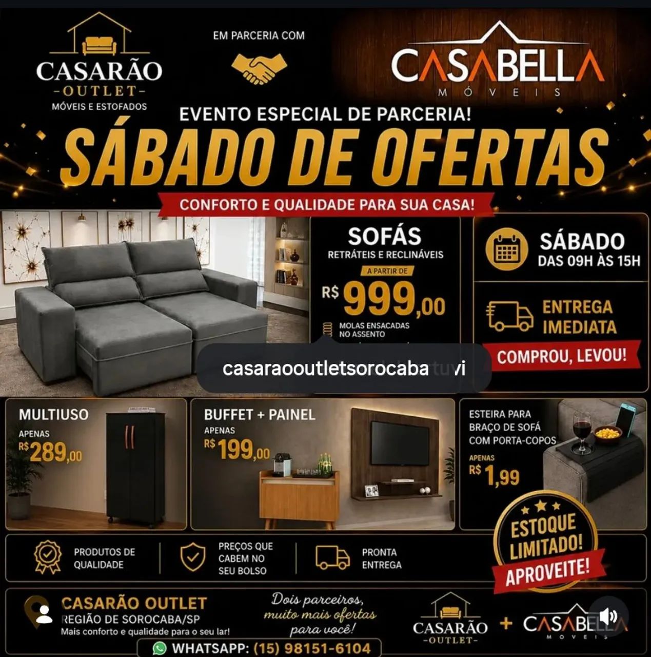 Só Hoje sabado imperdível Sofa 999,00