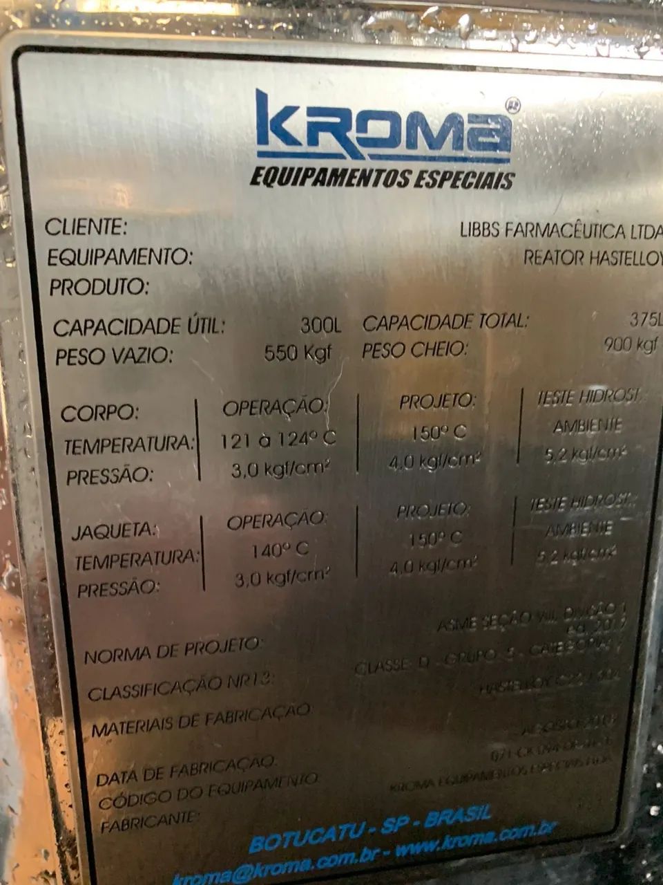Reator Fabricado em Hastelloy 375 Litros - Novo Sem Uso - Foto 6
