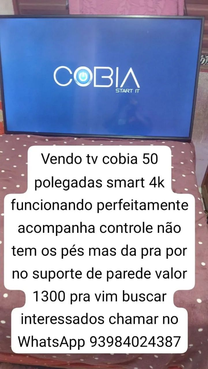 Vendo tv cobia 50 polegadas smart 4k funcionando perfeitamente valor 1300 pra vim buscar 