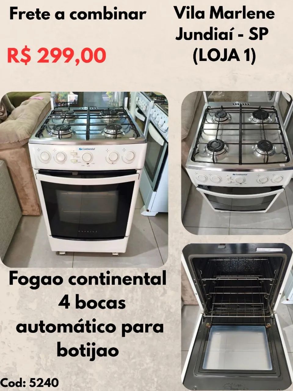 Fogão Continental 4 Bocas automático para botijao 