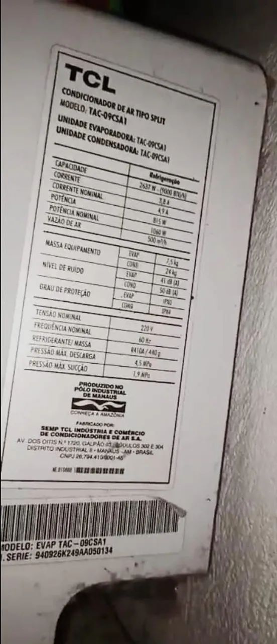 Ar condicionado inverter pro tcl 9.000 btus seminovo  - Foto 2