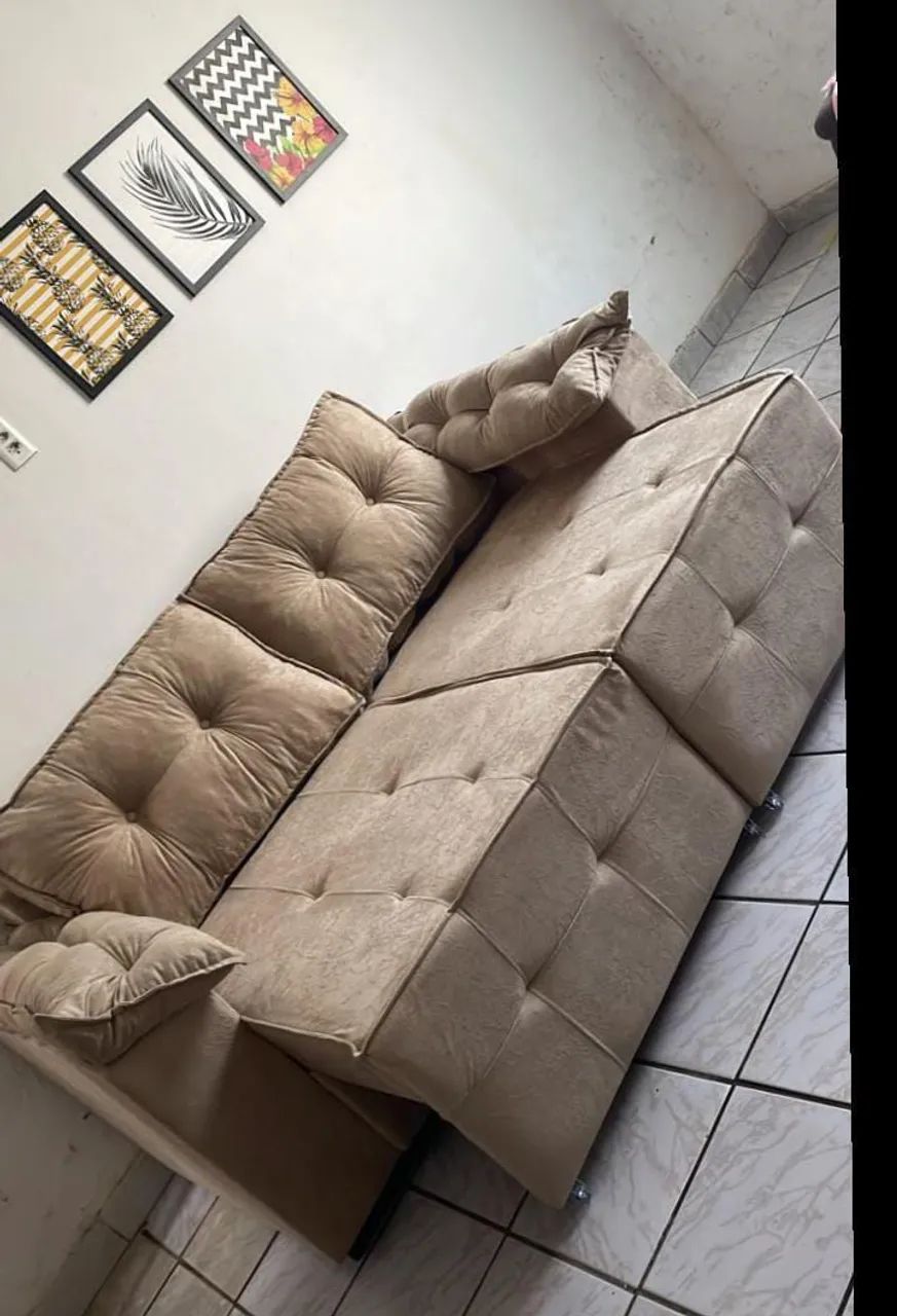 Sofá Retrátil e Reclinável 5 Lugares com Chaise e Puff Estofado - Foto 2