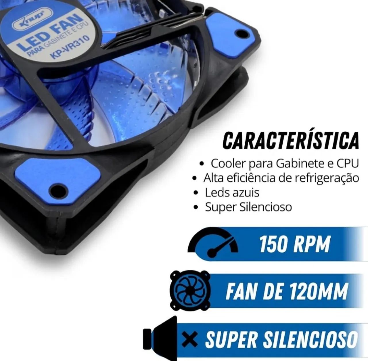 Kit 4 Fans Led Azul 120mm - Foto 2