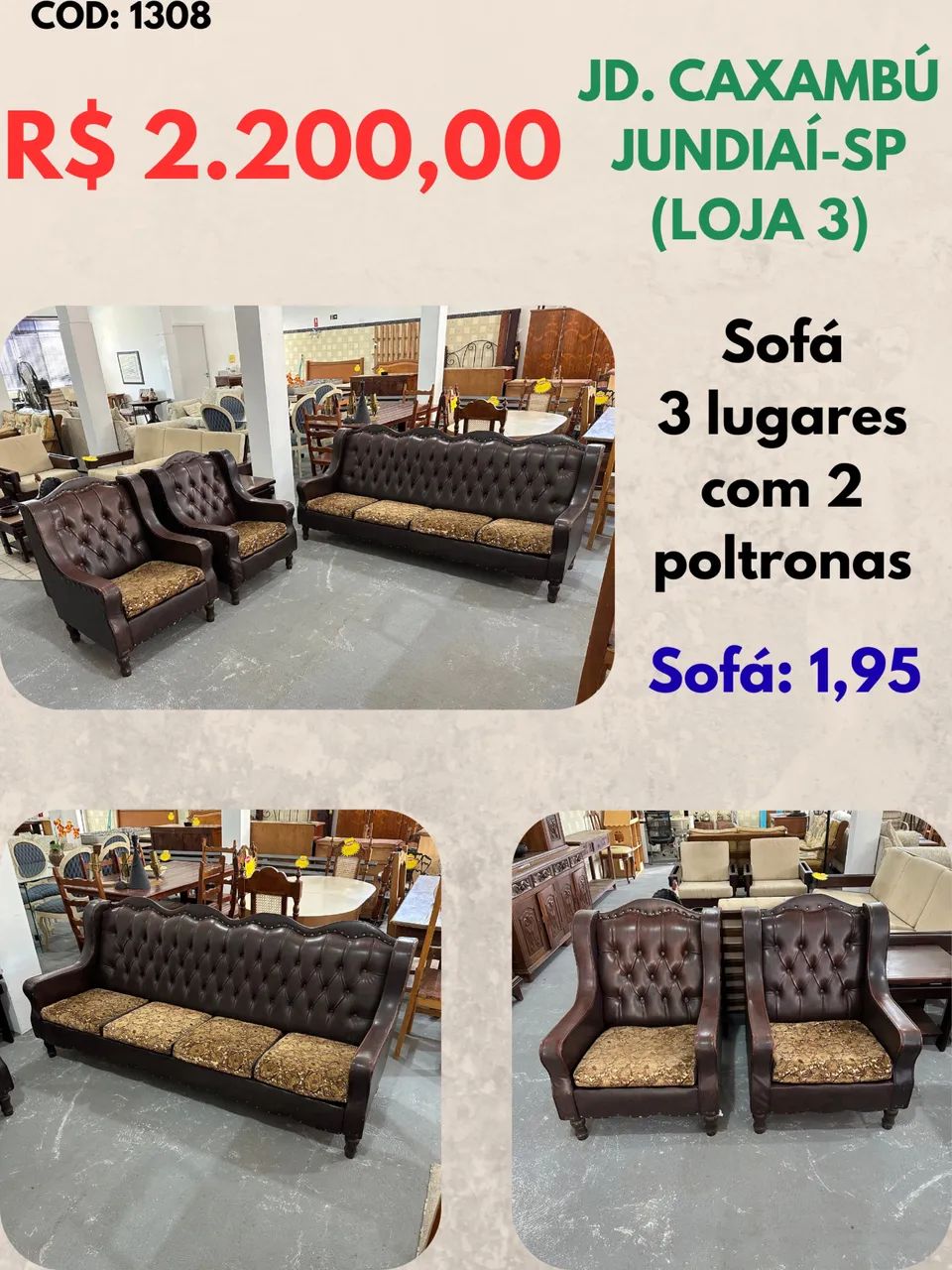 Conjunto de sofá de couro vintage + poltronas 