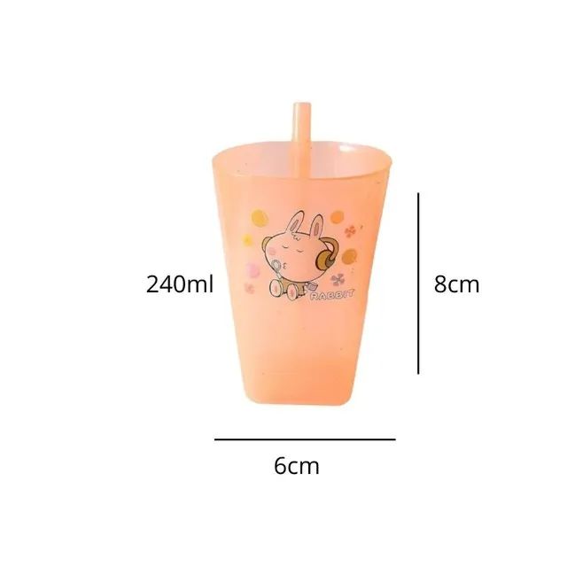 Kit 4 Copos Infantil Com Canudo 240ml Coloridos Plástico Resistente - Foto 2
