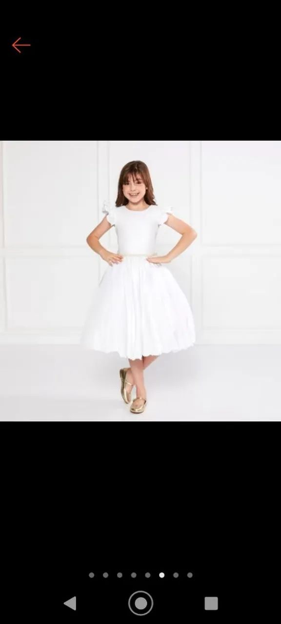 Vestido godê branco festa infantil com cinto perolado. 