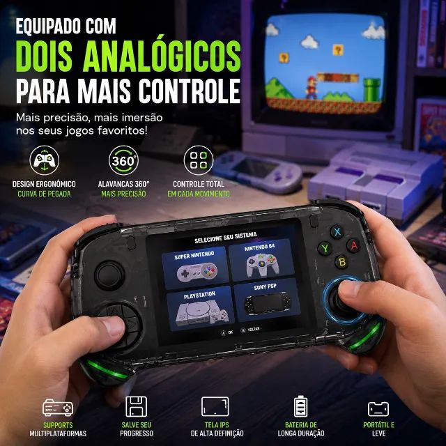Vídeo game Portátil horizontal RX6H 20000 + Jogos 64gb Tela IPS 3.5 Polegadas Black - Foto 3