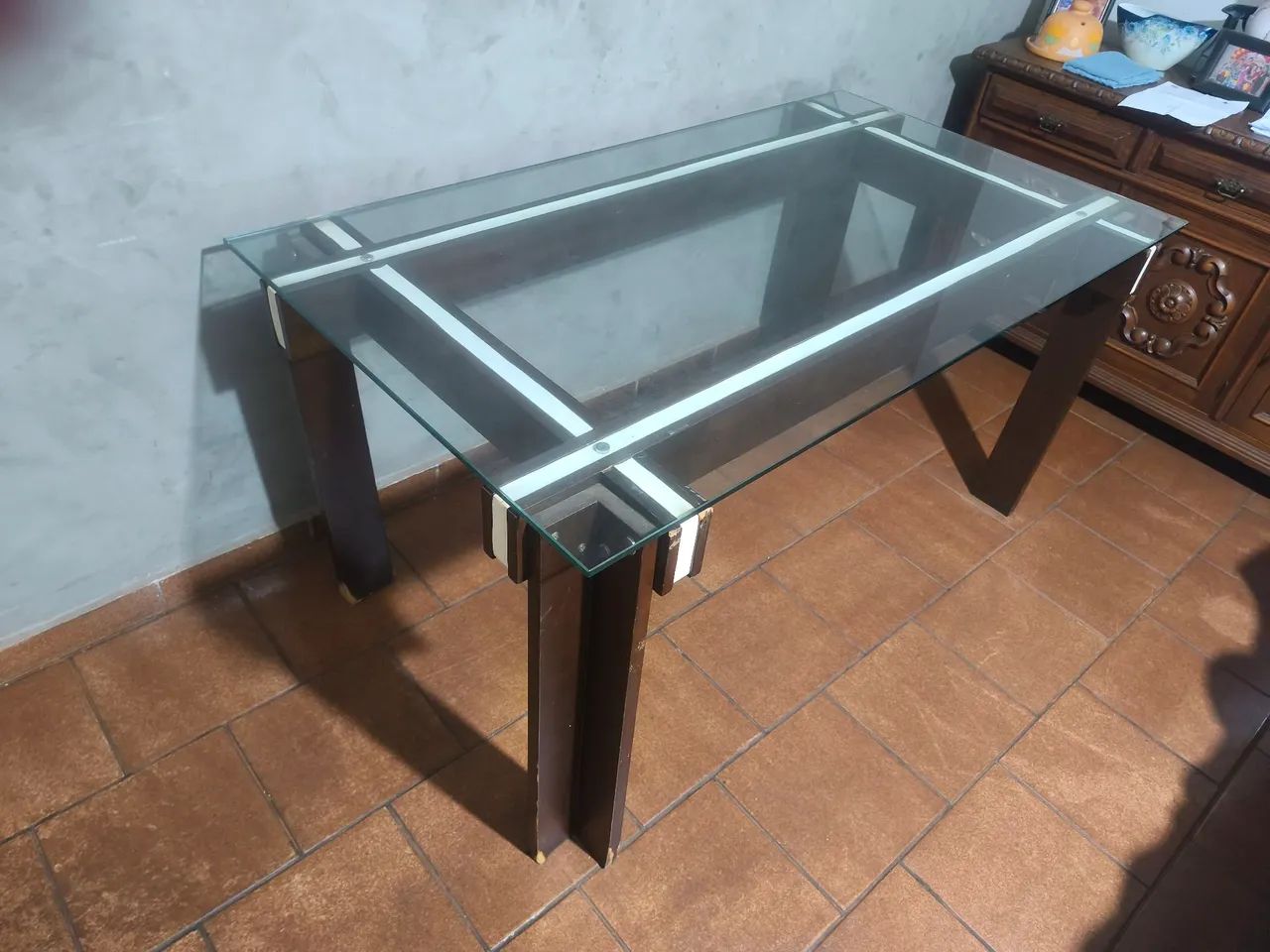 Mesa retangular tampo de vidro e aparador igual . - Foto 2