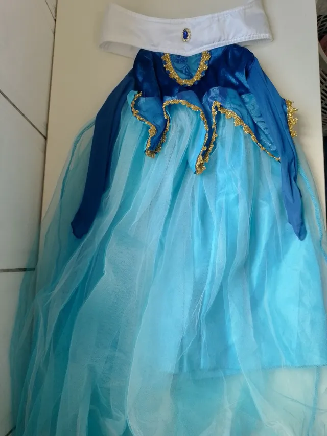 Vestido Infantil Fantasia Princesa Azul Cinderela Cristal