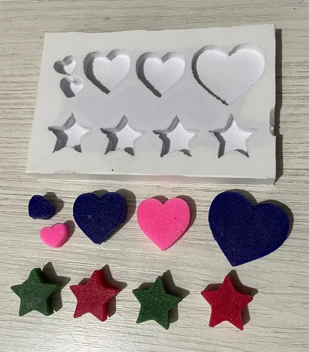 Molde de Silicone para Velas Artesanato - Corações e Estrelas