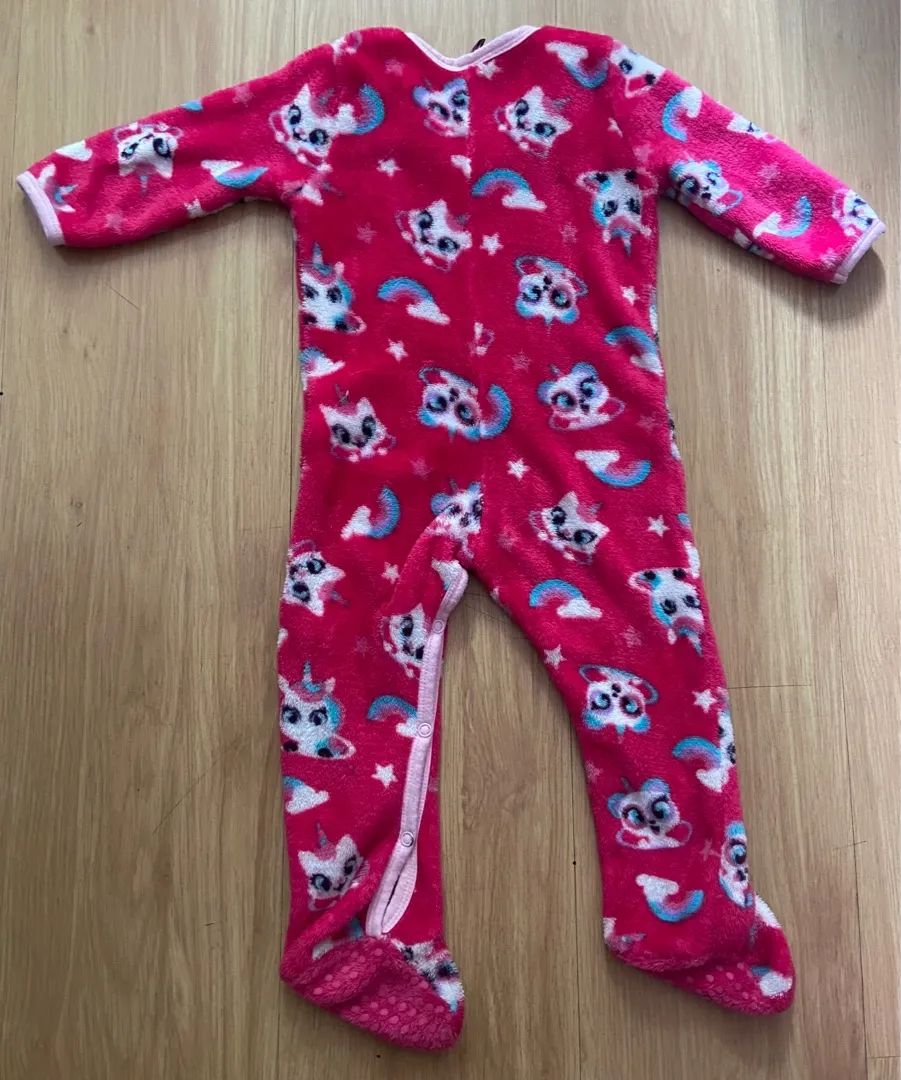 Macacão peluciado puket rosa com gato e urso unicornio 12m menina - Foto 4