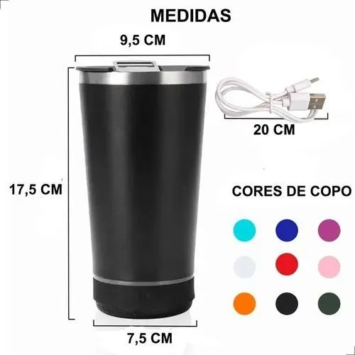 copo térmico Bluetooth 