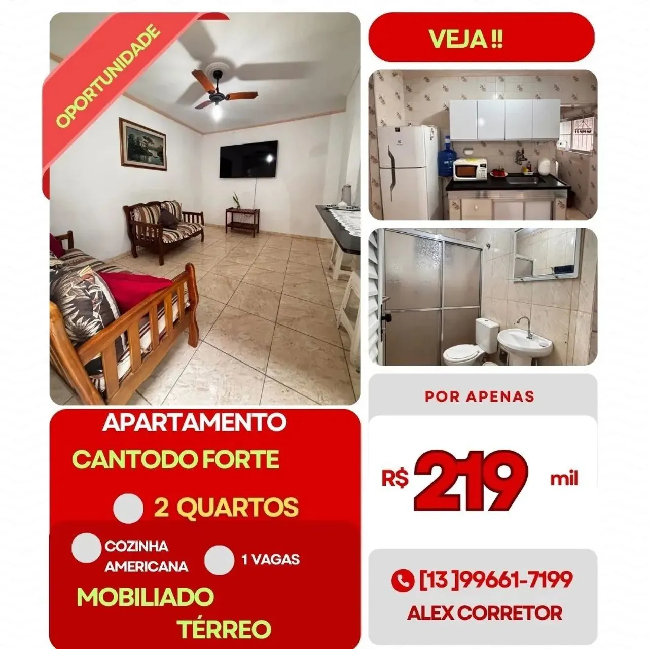 Apartamento para Venda em Praia Grande, Canto do Forte, 2 dormitórios, 1 banheiro, 1 vaga