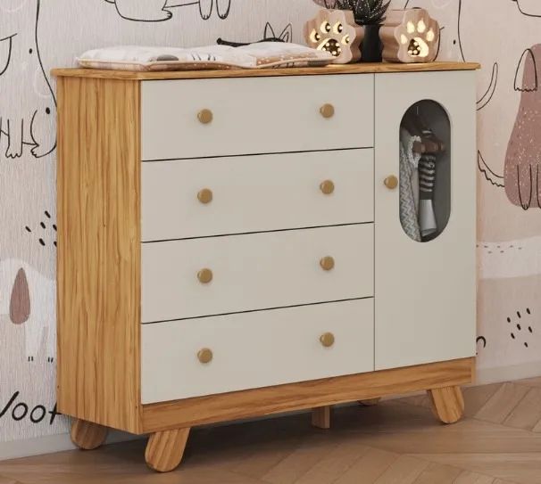 Comoda Infantil Pingo 1 Porta, 100% MDF - Peroba - Foto 3