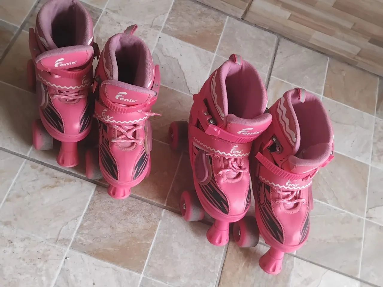 (2 pares)Patins Rosa Infantil Tamanho 34-37 - Foto 5