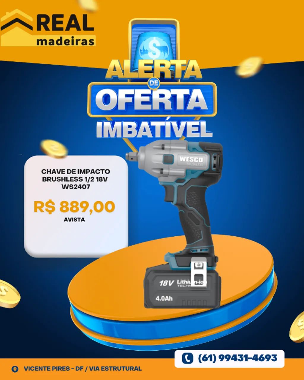 CHAVE DE IMPACTO WESCO 1/2 18V
