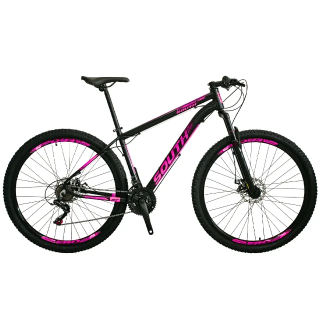 Bicicleta Aro 29 Preto com Rosa Alumínio South 21 Marchas