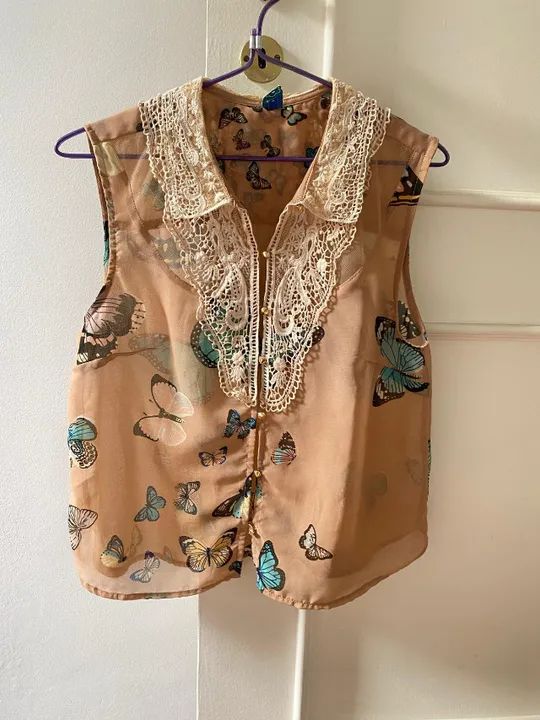 Blusa Farm nude renda e seda  - Foto 4