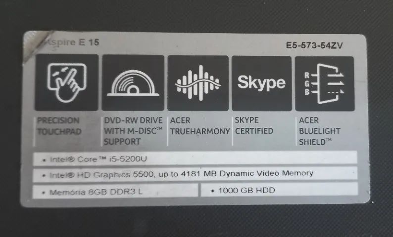 Notebook ACER  E5-573-54ZV Intel Core I5-52000 U - Foto 4