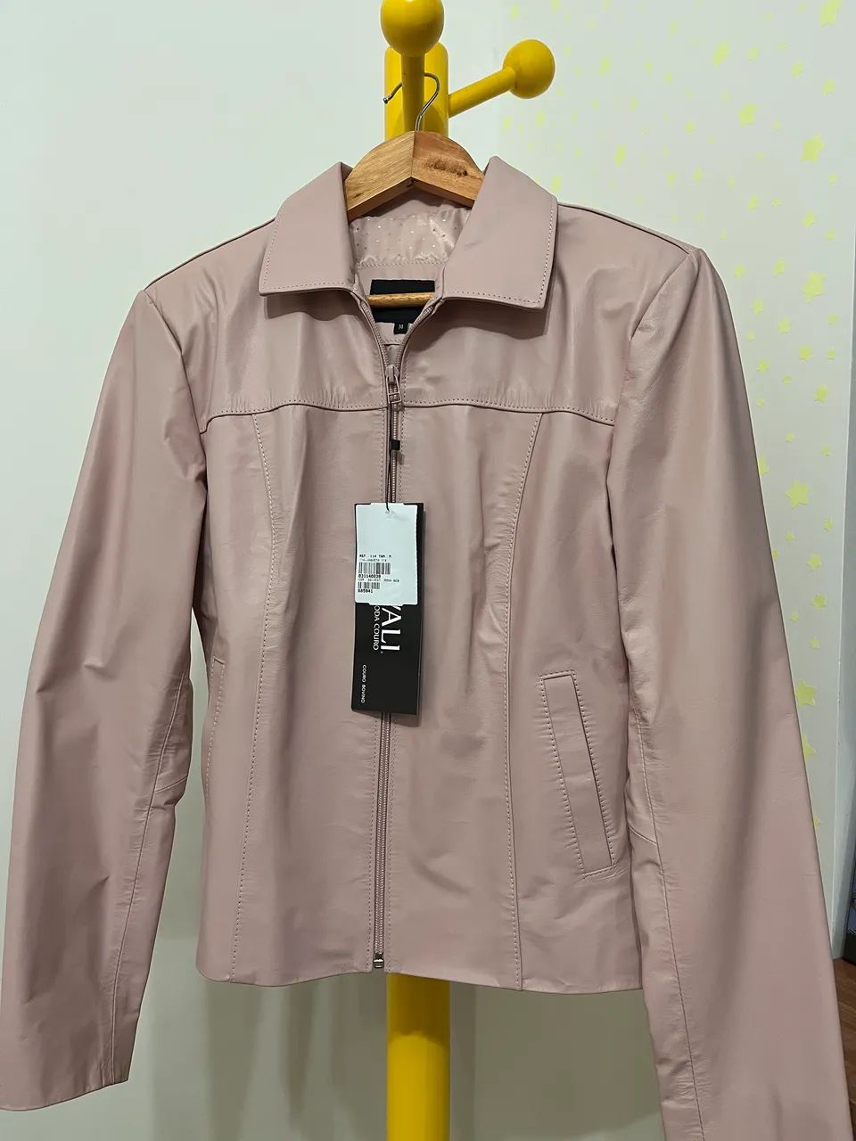 Jaqueta de Couro Rosa Pastel