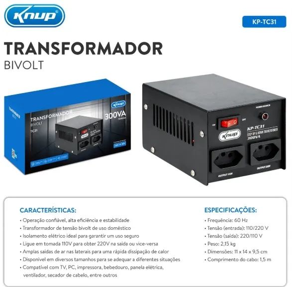 Transformador de Voltagem Knup KP-TC31 300VA Bivolt  - Foto 2