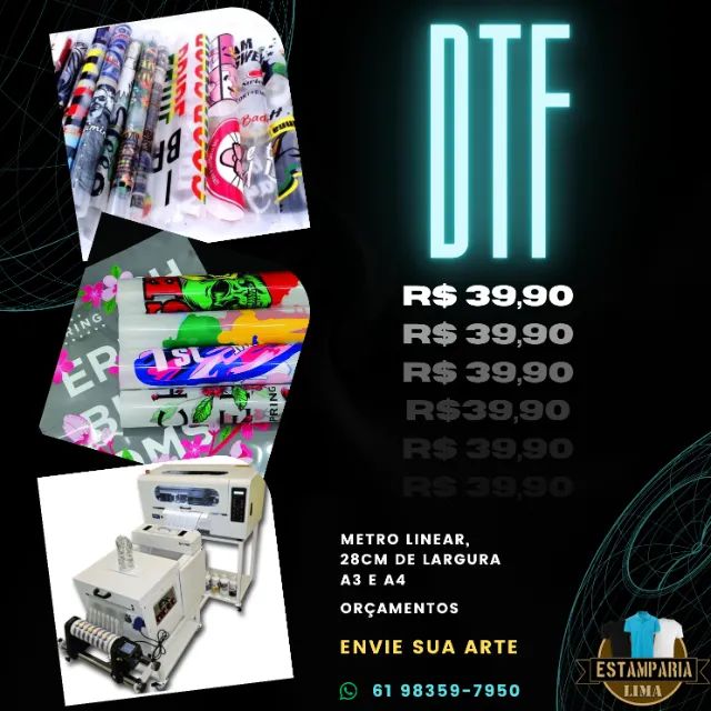 Dtf expresso apenas 39,90 reais o metro linear e A3 e A4
