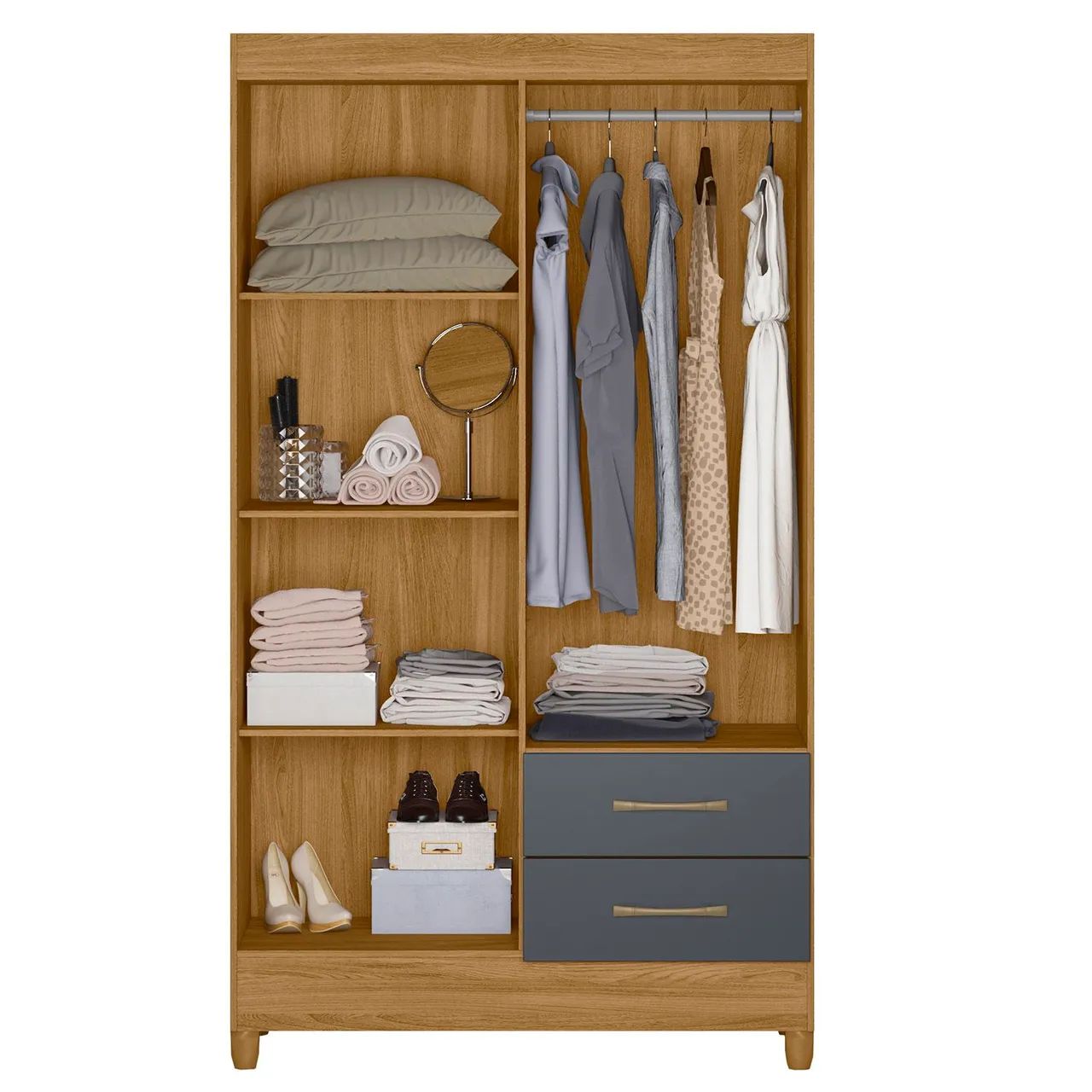 Guarda-Roupa 4 Portas com 2 Gavetas - Bege e Cinza - Foto 2
