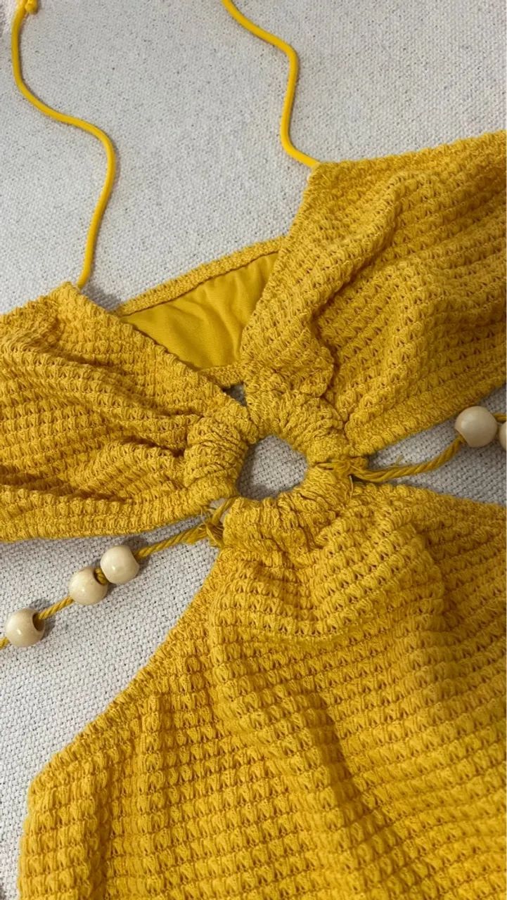 vestido curto amarelo shein tamanho 38 - Foto 2