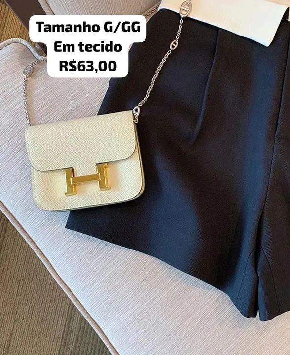 Shorts de tecido preto com detalhes branco - Foto 4